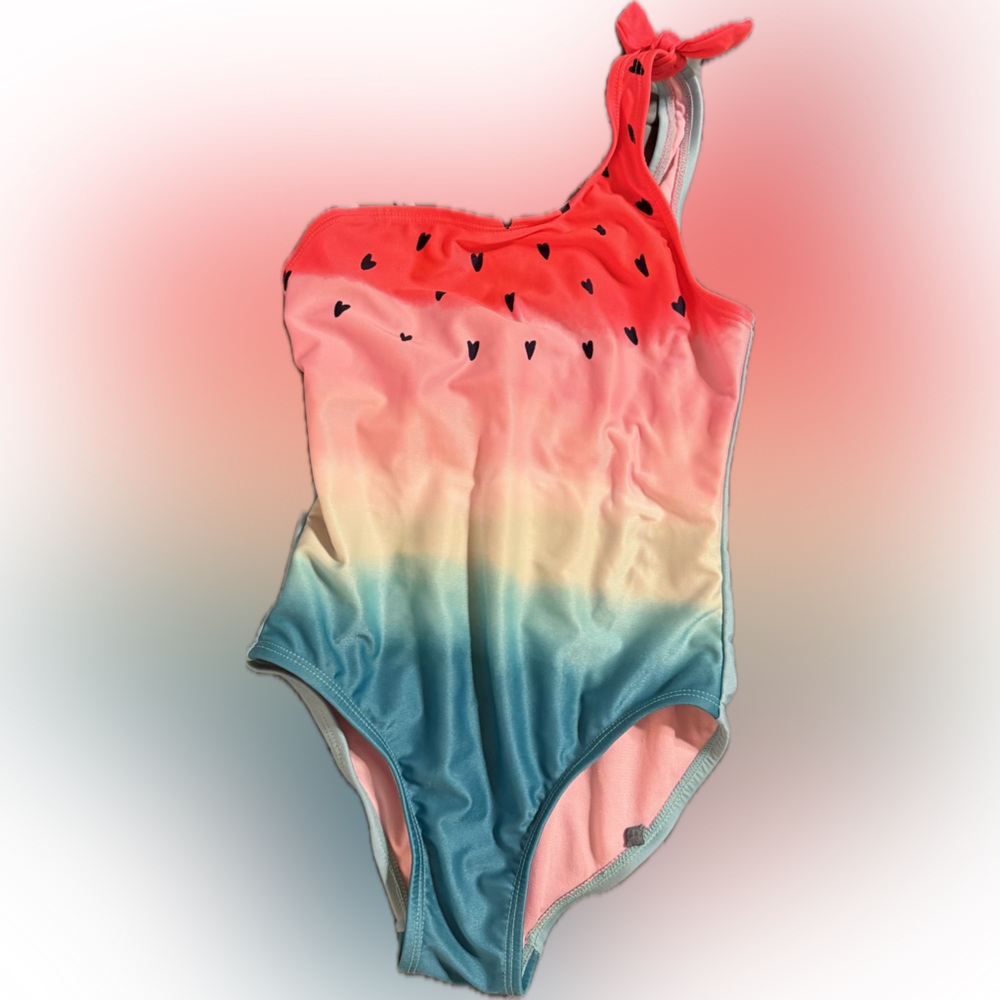 Girls Ombre Watermelon Swimsuit - Pink Coral to Teal